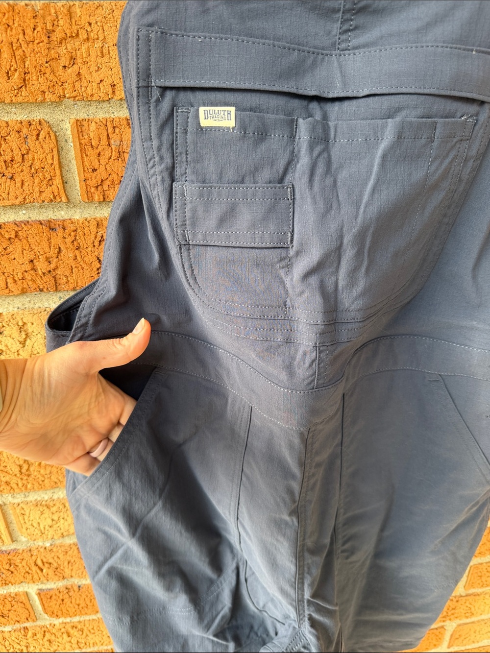Duluth Trading Womens Heirloom Navy Bib Overall Shorts‎ XL Stretch Ripstop 7in - Picture 4 of 9
